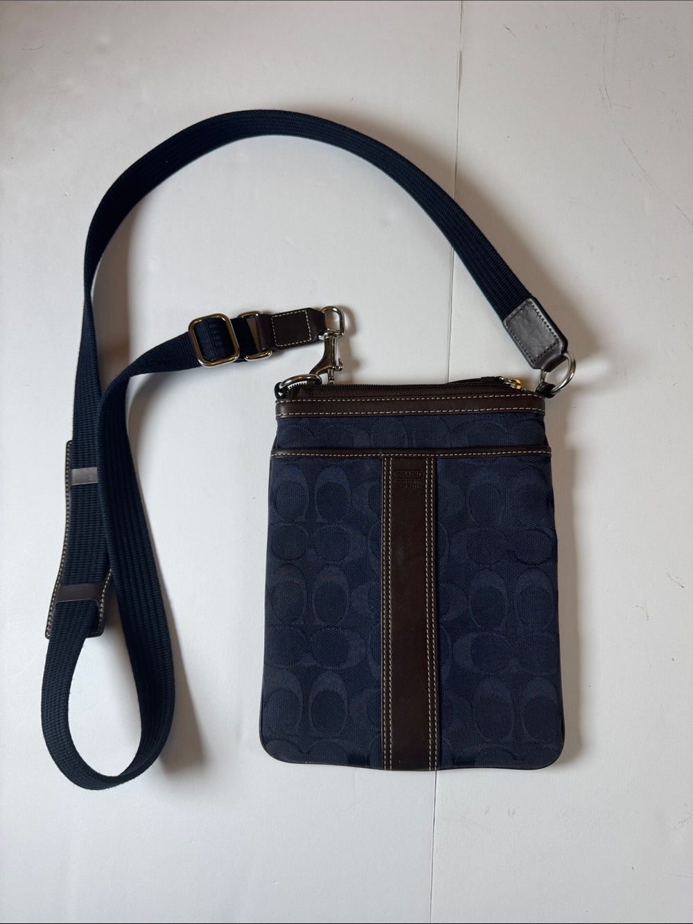 VINTAGE COACH women’s Navy  Crossbody Bag with Brown Trim